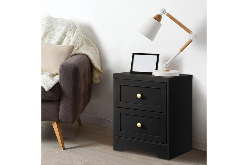 Oikiture Bedside Tables Side Table 2 Drawers Black