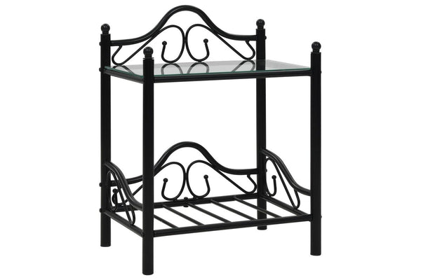 2 Pcs Steel And Tempered Glass 45X30.5X60 Cm Black Bedside Tables