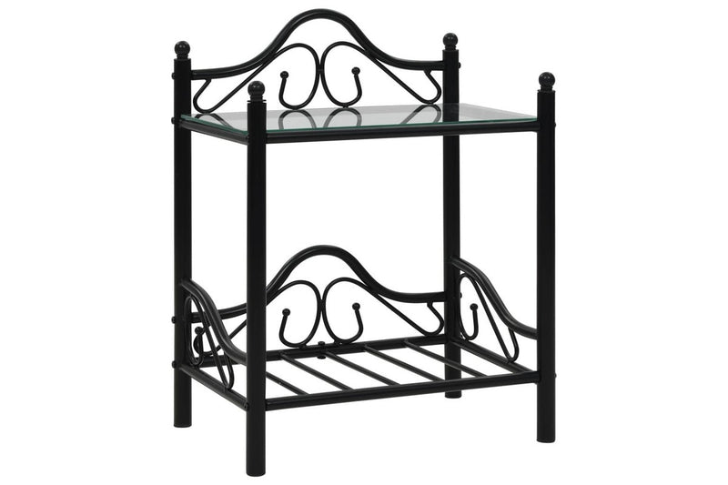 2 Pcs Steel And Tempered Glass 45X30.5X60 Cm Black Bedside Tables