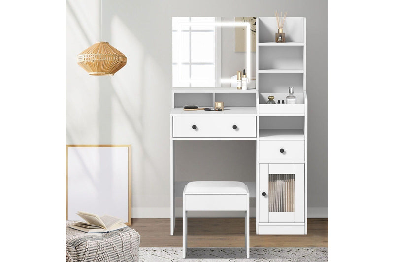 Oikiture Dressing Table Stool Set LED Light (White)