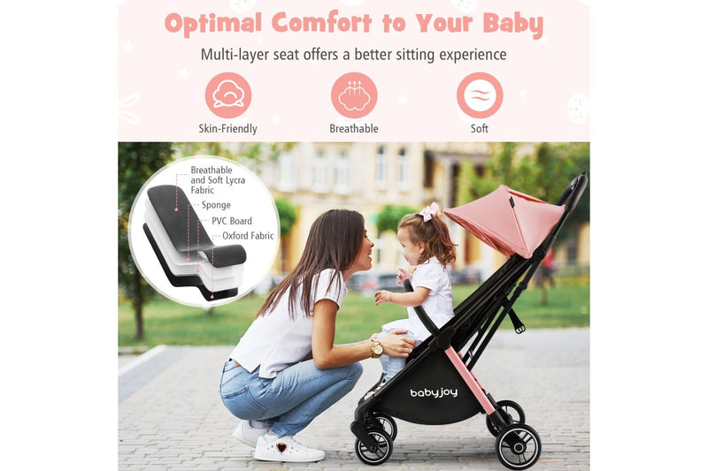 Costway Folding kid Stoller Portable kid Stroller w/Adjustable Canopy Gravity Self-Standing Pink