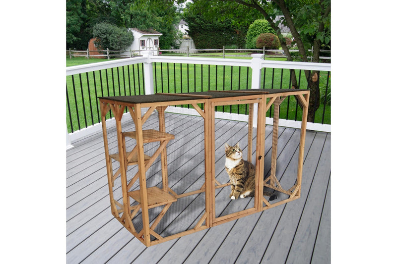 180cm Large Cat Enclosure Wooden Outdoor Cage with 3 Platforms