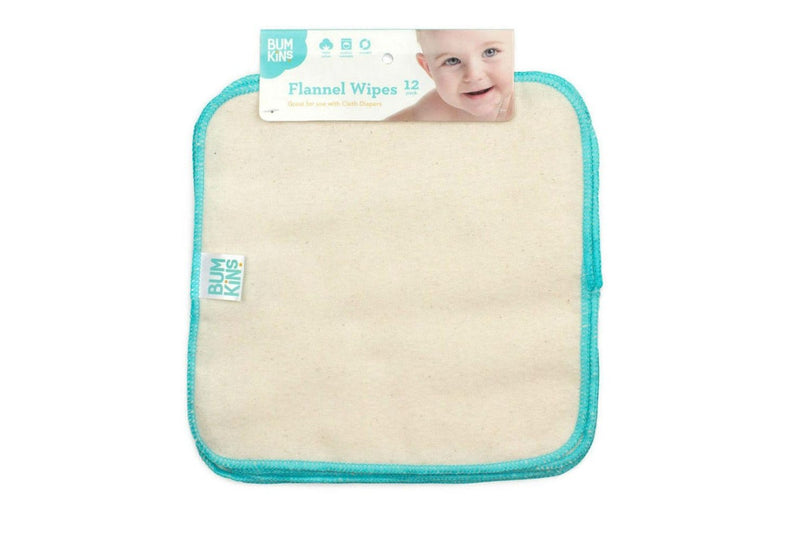 Bumkins: Reusable Baby Wipes - Natural/Aqua Trim (12Pk)
