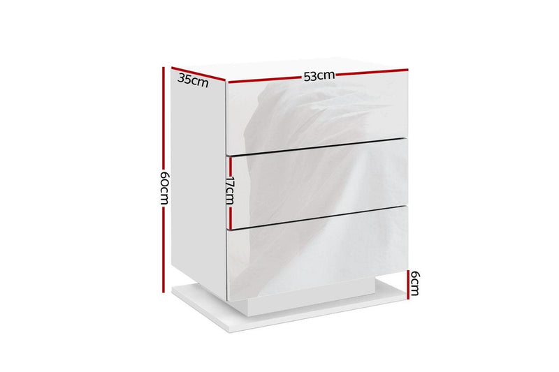 Artiss Bedside Table LED 3 Drawers - MORI White