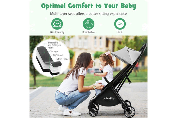 Costway Folding Stoller Portable Stroller w/Adjustable Canopy Gravity Folding Design Grey