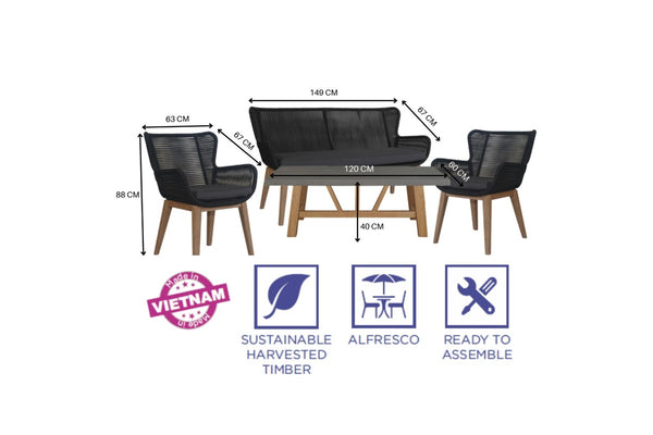 Stud 4pc 3+1+1 Seater Outdoor Patio Sofa Lounge Set with Polycement Coffee Table