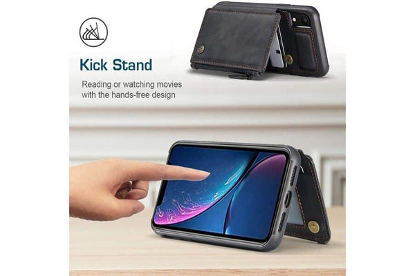 For Apple iPhone XR CaseMe Back Zipper Wallet Case W/ 3 Card Slots, RFID Blocking, 1 Money Pocket, Credit Card Holder Leather Cover (Black)