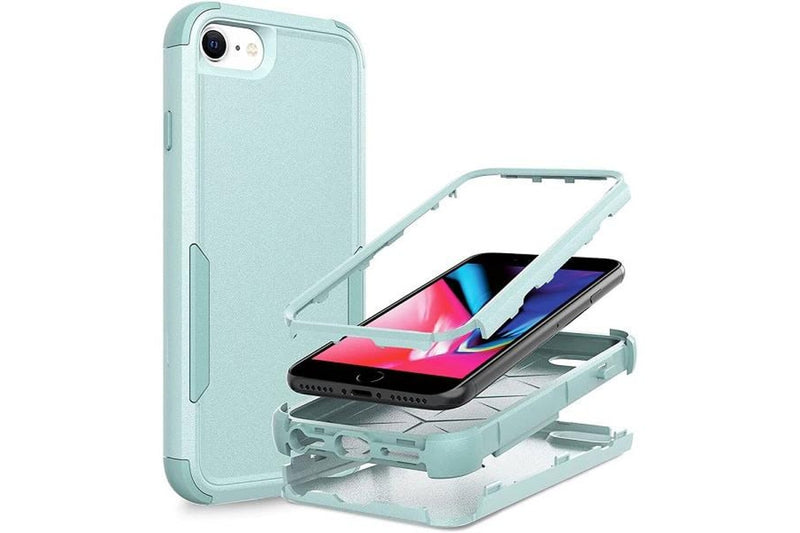 For Apple iPhone SE 2022 3in1 Case Drop Resistant Defender Tradies Hybrid Armor Heavy Duty Rugged Shockproof Tough Cover (Sky Blue)