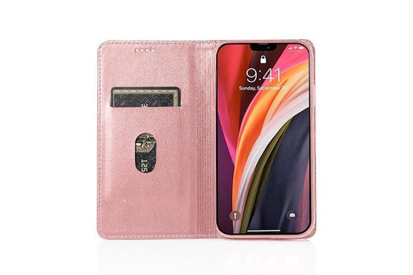 For Apple iPhone 12 Mini Case SupRShield Pro Luxury Wallet Leather Flip Magnetic Stand Case Cover (Rose Gold)