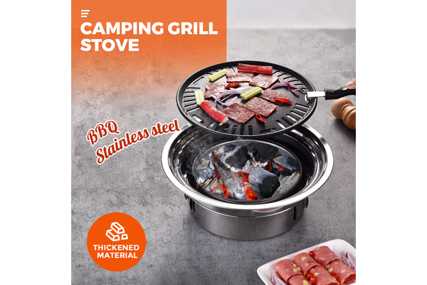 Portable Multifunctional Charcoal Barbecue Grill 13 Inch Stainless Steel BBQ Camping Grill Stove Tabletop Smoker Grill for Outdoor Indoor Picnic