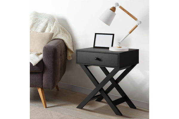 Oikiture Bedside Table Drawer Black Side End Table