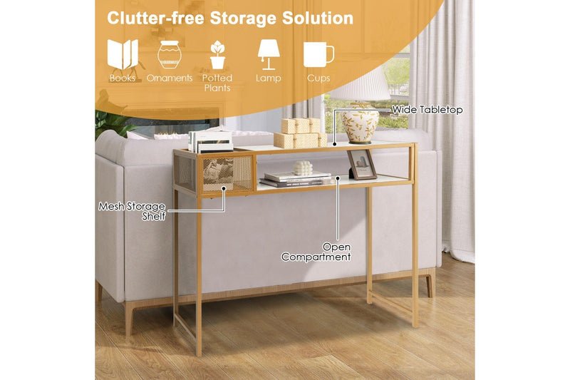 Giantex Console Table 2-tier Faux Marble Sofa Table w/ Open Shelf Modern Entryway Table White