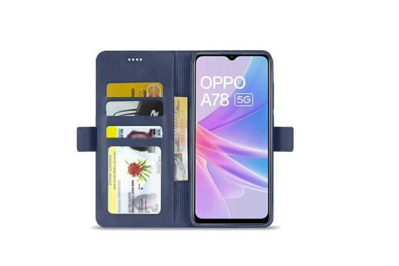 For Oppo A78 4G Case, SupRShield Wallet Leather Flip Magnetic Stand Case Cover (Navy Blue)
