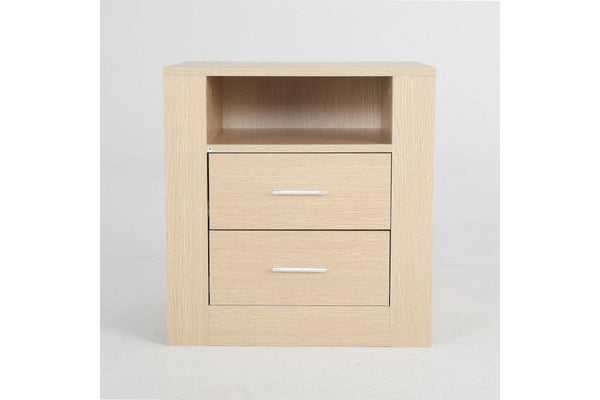 Bedside Table Side Storage Cabinet Nightstand Bedroom 2 Drawer 1 Shelf Zuri Oak Bedside Tables