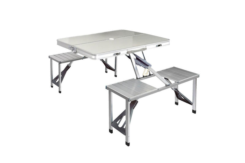 Weisshorn Folding Camping Table Outdoor Picnic BBQ With 2 Bench Chairs Set