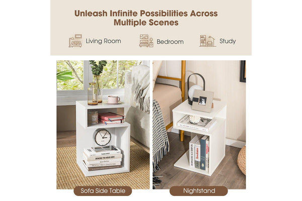 Giantex 3-Tier Modern Nightstand S-Shaped Sofa Side Table Storage Display Shelves, White