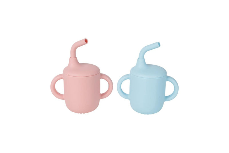 4x Cuddle Bug Baby Toddler Silicone Training Sippy Cup 180ml w Straw Pink Blue