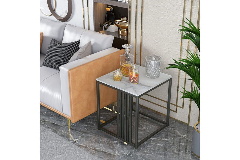 Marble Side Table Black 2 Tier Square 40x45cm