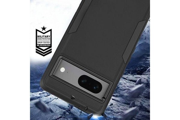 For Google Pixel 7 3in1 Case Drop Resistant Defender Tradies Hybrid Armor Heavy Duty Rugged Shockproof Tough Cover (Black)