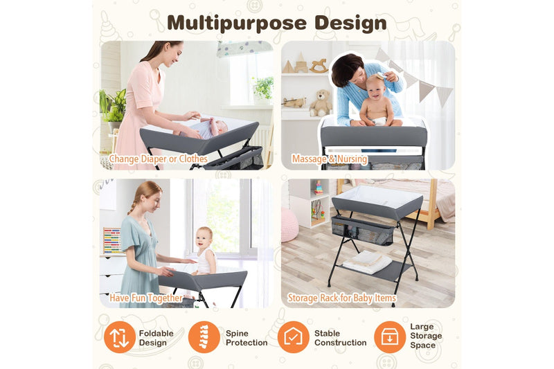 Giantex Baby Change Table Folding Nursery Organizer Diaper Changing Station Storage Basket & Shelf, Grey