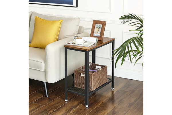 Industrial Side Table 2 Tier With Mesh And Metal Frame Rustic Brown Feelgood Bedside Tables