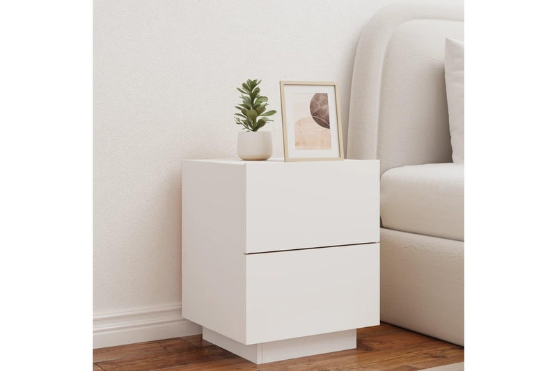 Bedside Cabinets With Led Lights 2 Pcs White Engineered Wood Bedside Tables