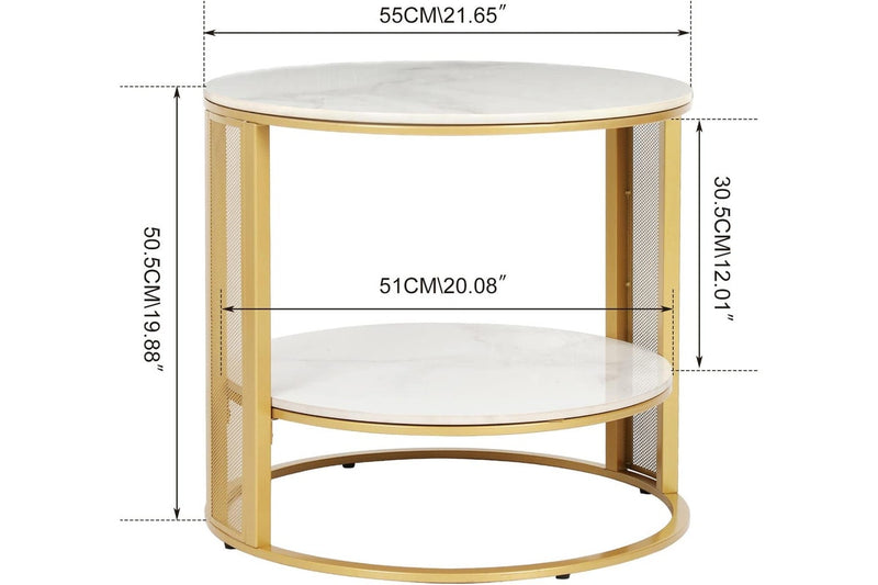 Marble Top Side Table Gold 2 Tier Round Coffee Tables 5