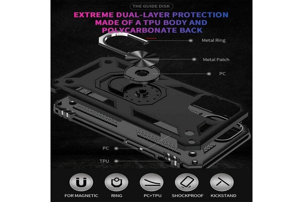 For Apple iPhone 13 Mini Case, Military Grade 360 Degree Rotating Metal Magnetic Ring Car Mount Holder Kickstand Shockproof Cover (Black)