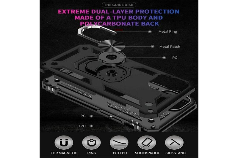 For Apple iPhone 13 Mini Case, Military Grade 360 Degree Rotating Metal Magnetic Ring Car Mount Holder Kickstand Shockproof Cover (Black)