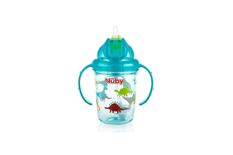 2x Nuby Tritan Weighted Sipping Straw Flip It Drinking Cup 240ml 12m+ Assorted