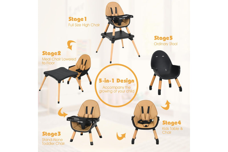 Giantex 5-in-1 Convertible Baby High Chair Toddler Booster Seat Kids Table & Chair Set w/ Removable Tray, Coffee
