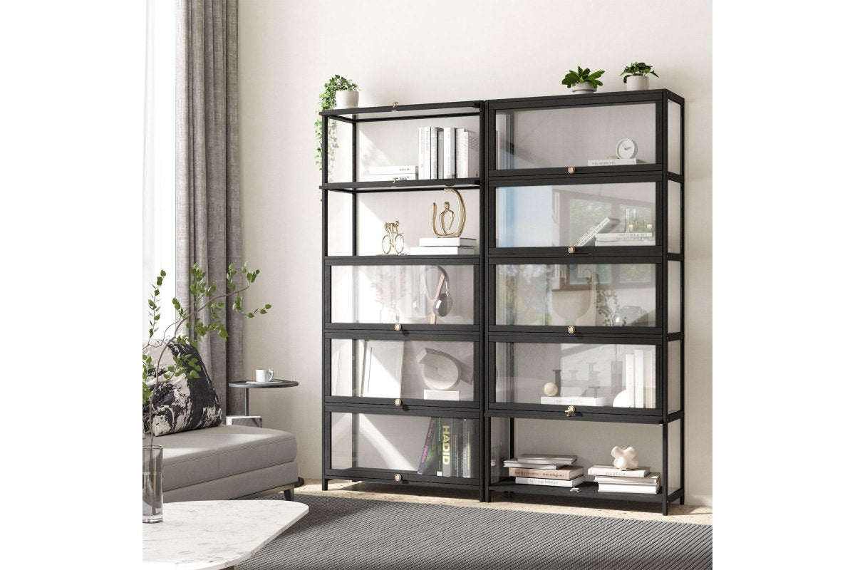 Oikiture Display Cabinet 5-Tier Shelves(Black)