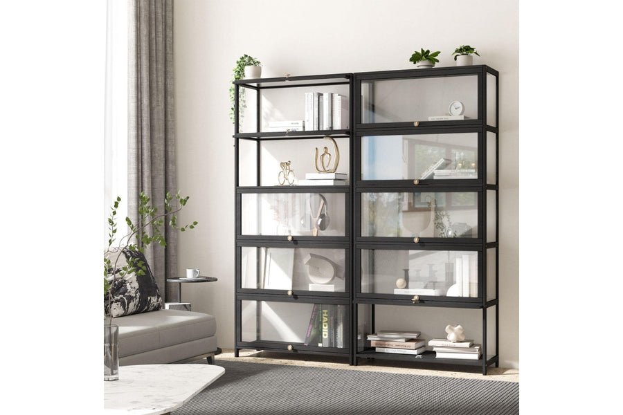 Oikiture Display Cabinet 5-Tier Shelves(Black)