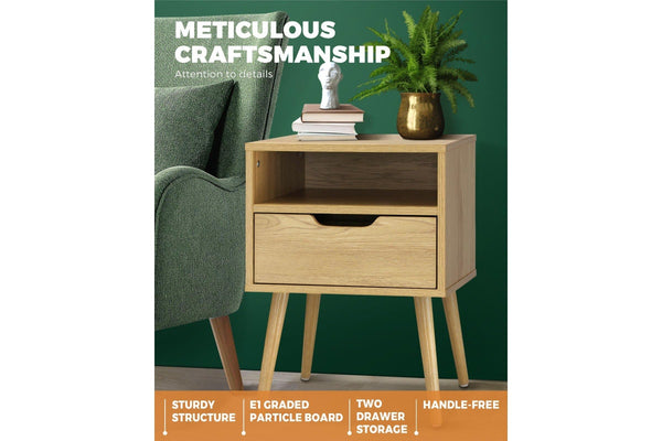 Oikiture Drawer Bedside Table Wood