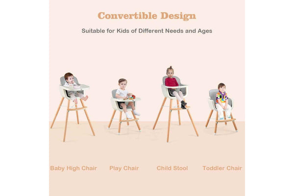 Giantex Baby High Chair Infant Feeding Chair Wood Eating Dining Chair Adjustable Tray & Footrest Grey