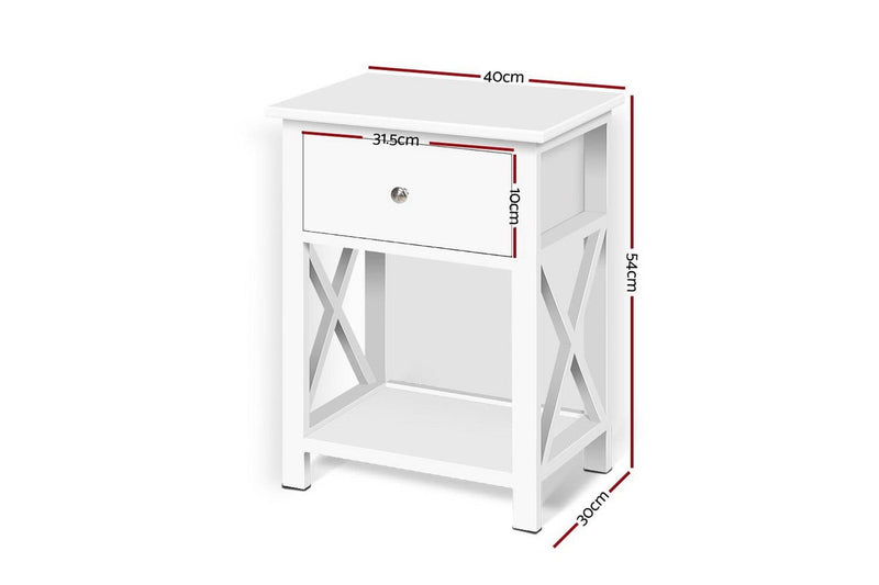 Artiss Bedside Table 1 Drawer with Shelf - EMMA White