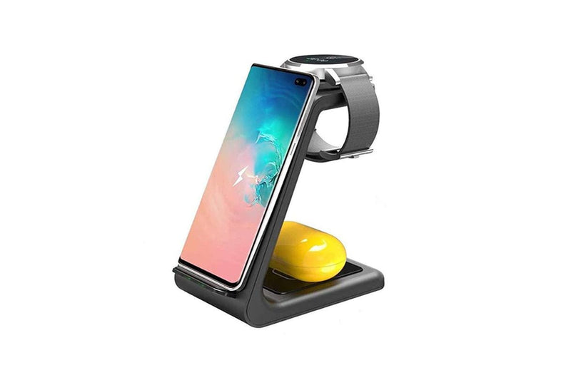 3-in-1 Qi-Certified Fast Wireless Charging Station for Samsung Phone Watch - Black