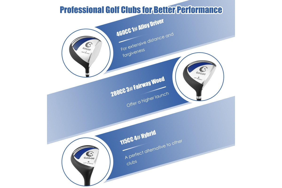 Costway Complete Men Golf Clubs Set Starters w/Stand Bag 10 Pieces Alloy/Graphite Drive, Right Hand