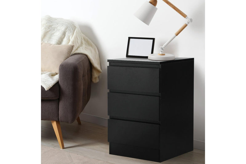 Oikiture Bedside Table 3 Drawers Black