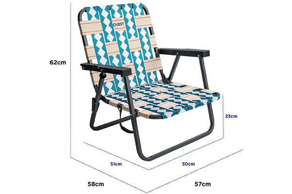 Quest Cocomo 62cm Foldable Beach Low Chair w Armrests Outdoor Camping Picnic