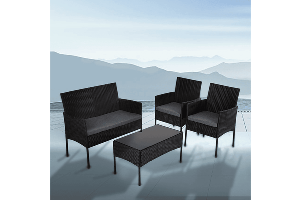 4 Seater Wicker Outdoor Lounge Set &#8211; Black Camping Chairs