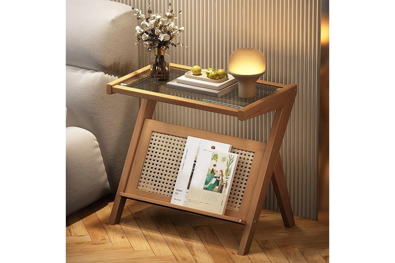 Boho Rattan Side Table with Storage - Indoor/Outdoor