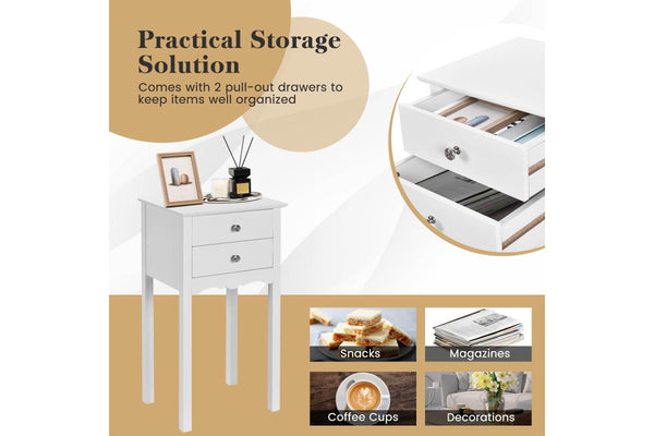 Giantex Side Table Nightstand Home Office End Table w/2 Drawers Accent Table BedsidStorage Table White