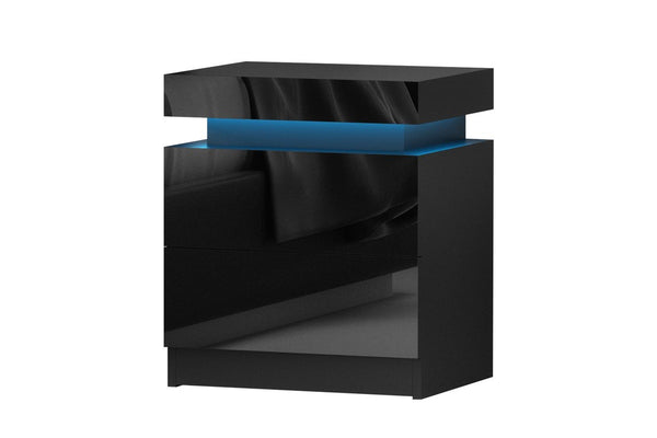 Artiss Bedside Table LED 2 Drawers Lift-up Storage - COLEY Black