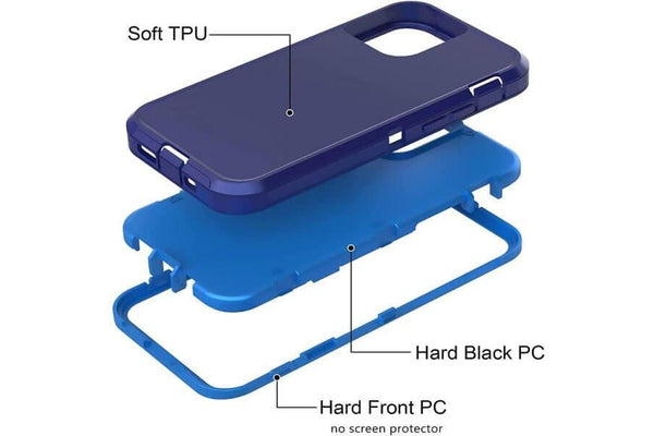 For Apple iPhone 13 Pro Max Case Drop Resistant Defender Tradies Heavy Duty Rugged Shockproof Tough Cover (Navy Blue /Blue)