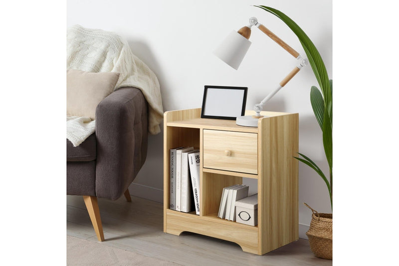 Oikiture Bedside Tables Set of 2 Nightstand Shelf Natural