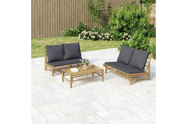 2 Piece Garden Lounge Set with Dark Grey Cushions Bamboo vidaXL