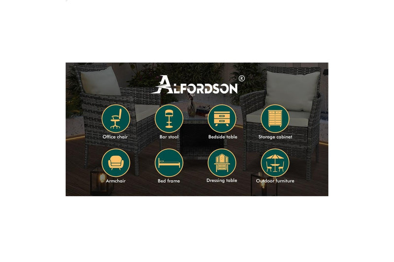 ALFORDSON Outdoor Furniture 3PCS Wicker Bistro Set Patio Chairs Table Grey