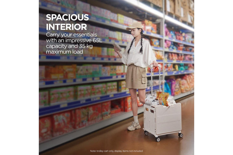 Viviendo Folding Shopping Trolley Portable Grocery Cart Rolling Wheel with Sliding Cover - White