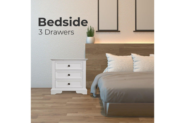 Celosia Bedside Table Set Of 2Pcs 3 Drawers Storage Cabinet Nightstand White Bedside Tables